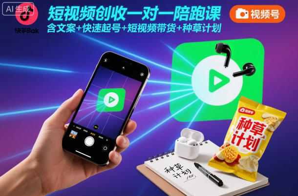 短视频创收一对一陪跑课，含文案+快速起号+短视频带货+种草计划-nangewz