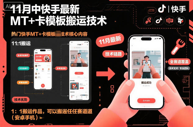 11月中快手最新MT+卡模板搬运技术，1：1搬运作品，可以搬运任何赛道(安卓手机)-nangewz