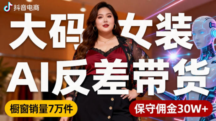 抖音小众赛道，大码女装AI反差带货，不用直播，每天6条作品，橱窗卖7万件，保守佣金30W+-nangewz