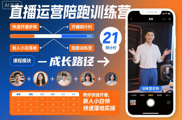 直播运营陪跑训练营，教你快速开播，新人小白快速落地实操-nangewz