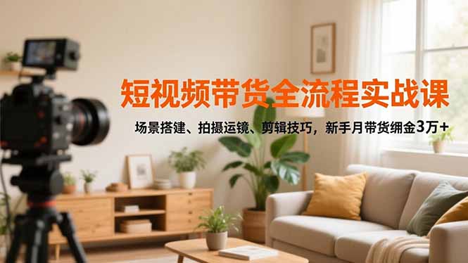 短视频带货全流程实战课，场景搭建、拍摄运镜、剪辑技巧，新手月带货佣金3万+-nangewz