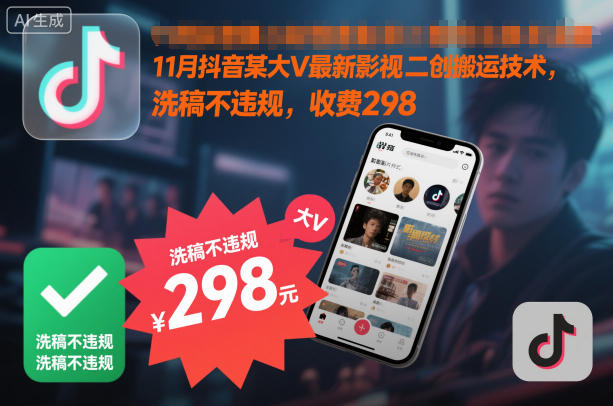 11月抖音某大V最新影视二创搬运技术，洗稿不违规，收费298-nangewz