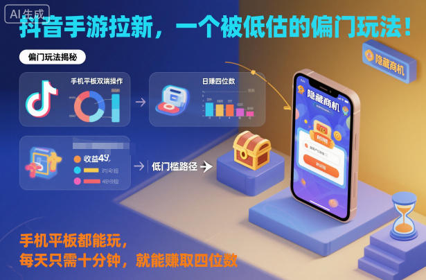 抖音手游拉新，一个被低估的偏门玩法！手机平板都能玩，每天只需十分钟，就能賺取四位数【揭秘】-nangewz