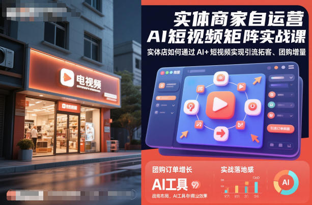 实体商家自运营AI短视频矩阵实战课，实体店如何通过AI+短视频实现引流拓客、团购增量-nangewz