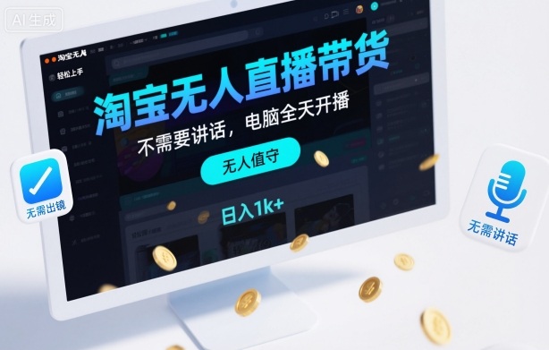 淘宝无人直播带货，不需要出镜，不需要讲话，电脑全天开播，轻松上手，日入1k+【揭秘】-nangewz