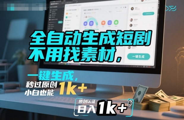 全自动生成短剧，不用找素材，不用剪辑，一键生成，秒过原创，小白也能轻松日入1k+【揭秘】-nangewz
