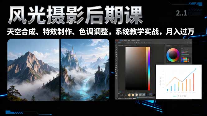 风光摄影后期课，一键换天空合成、特效制作、色调调整，月入过万-nangewz