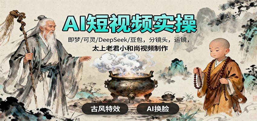 AI短视频实操，即梦/可灵/DeepSeek/豆包，分镜头，运镜，太上老君小和尚视频制作-nangewz