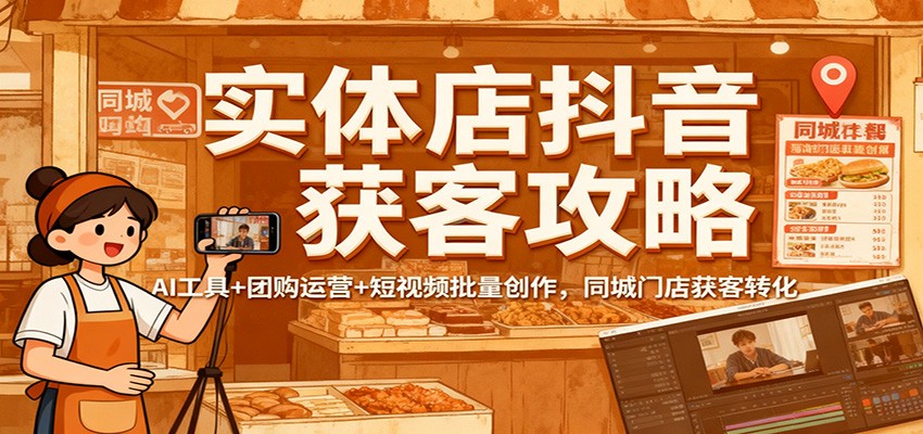 实体店抖音获客攻略：AI工具+团购运营+短视频批量创作，同城门店获客转化-nangewz