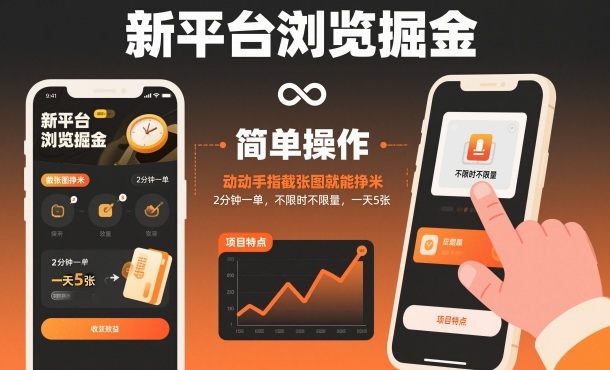 新平台浏览掘金，动动手指截张图就能挣米，2分钟一单，不限时不限量，一天5张【揭秘】-nangewz