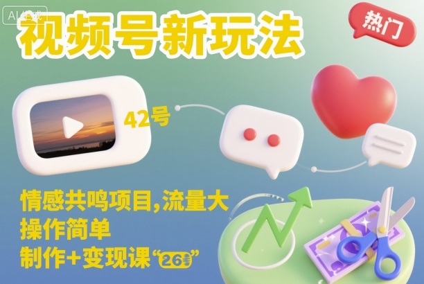 视频号新玩法，情感共鸣项目，流量大，操作简单，制作+变现课-nangewz