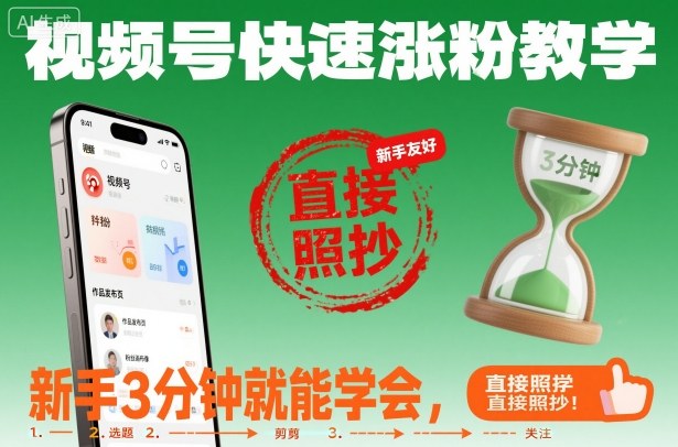 视频号快速涨粉教学，新手3分钟就能学会，直接照抄！-nangewz