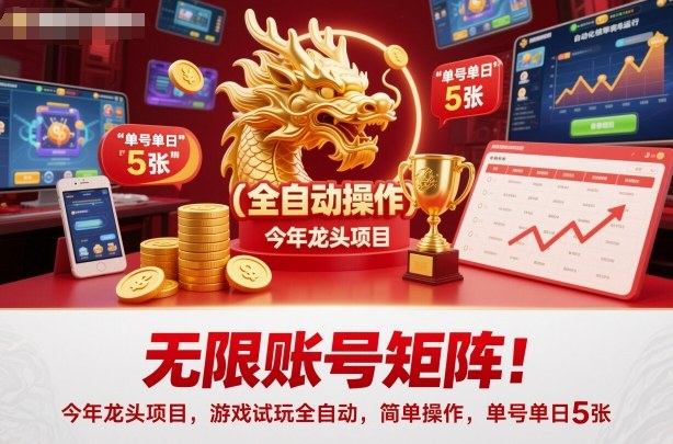 无限账号矩阵！今年龙头项目，游戏试玩全自动，简单操作，单号单日5张【揭秘】-nangewz