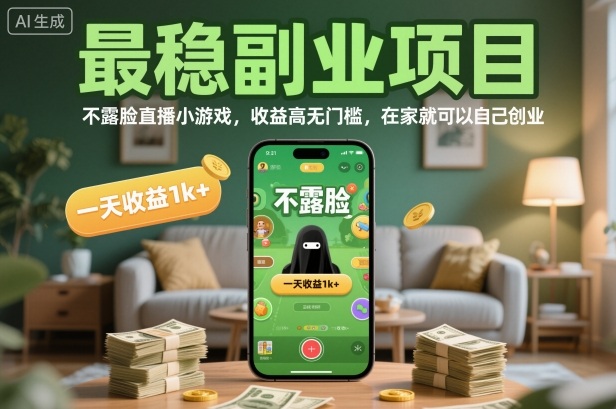 最稳副业项目，不露脸直播小游戏，收益高无门槛，一天收益1k+，在家就可以自己创业【揭秘】-nangewz
