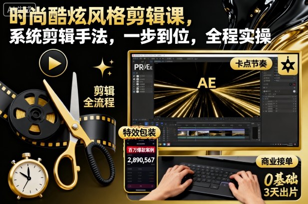 时尚酷炫风格剪辑课，系统剪辑手法，一步到位，全程实操-nangewz