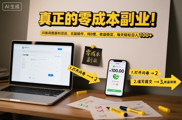 真正的零成本副业！问卷调查暴利项目，无脑操作，纯0撸，收益稳定，每天轻松日入100+【揭秘】-nangewz