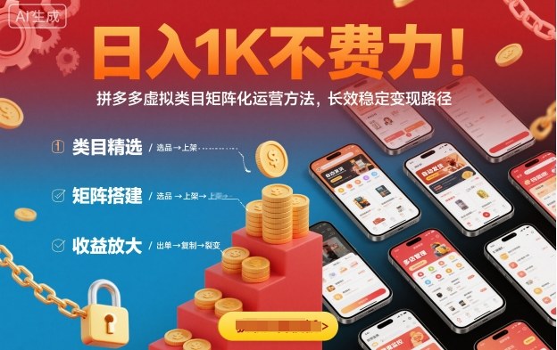日入1K不费力！拼多多虚拟类目矩阵化运营方法，长效稳定变现路径-nangewz
