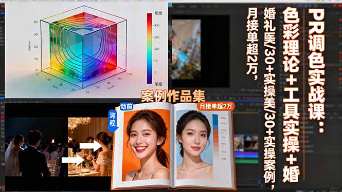 PR调色实战课：色彩理论+工具实操+婚礼医美/30+实操案例，月接单超2万-nangewz