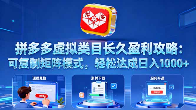 拼多多虚拟类目长久盈利攻略：可复制矩阵模式，轻松达成日入 1000+-nangewz