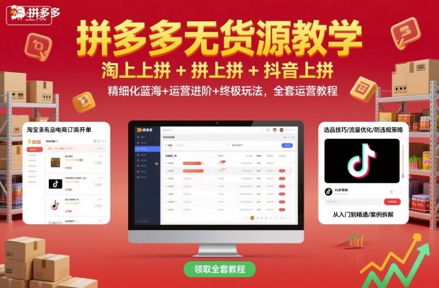 拼多多无货源教学，淘上拼+拼上拼+抖上拼，精细化蓝海+运营进阶+终极玩法，全套运营教程-nangewz