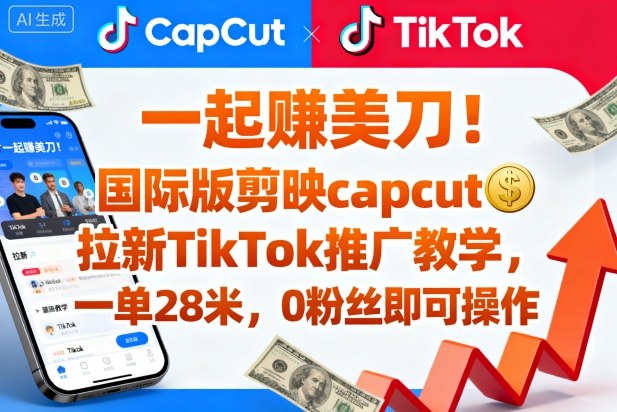 一起賺美刀！国际版剪映capcut拉新TikTok推广教学，一单28米，0粉丝即可操作(附推广入口和教学)-nangewz