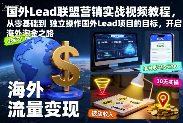 国外Lead联盟营销实战视频教程，从零基础到独立操作国外Lead项目的目标，开启海外淘金之路-nangewz