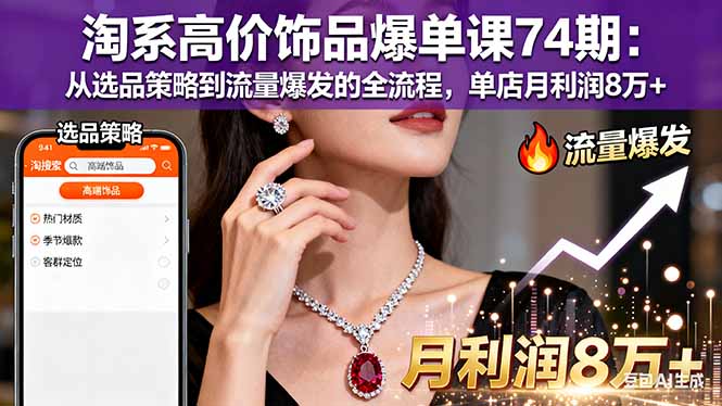淘系高价饰品爆单课74期：从选品策略到流量爆发的全流程，单店月利润8万+-nangewz