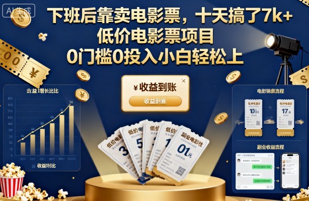 下班后靠卖电影票，十天搞了7k+，低价电影票项目，0门槛0投入小白轻松上手【揭秘】-nangewz