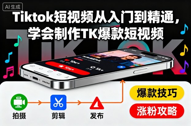 Tiktok短视频从入门到精通，学会制作TK爆款短视频-nangewz