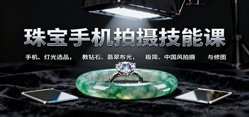 珠宝手机拍摄技能课:手机、 灯光选品，教钻石、翡翠布光，极简、中国风拍摄与修图-nangewz