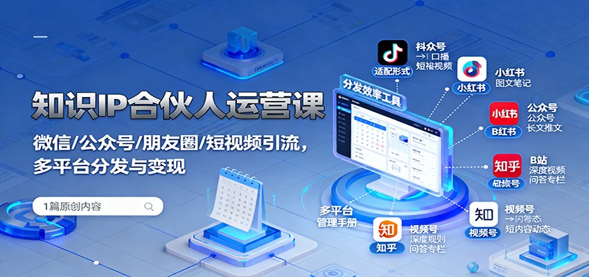 知识IP合伙人运营课：微信/公众号/朋友圈/短视频引流，多平台分发与变现-nangewz