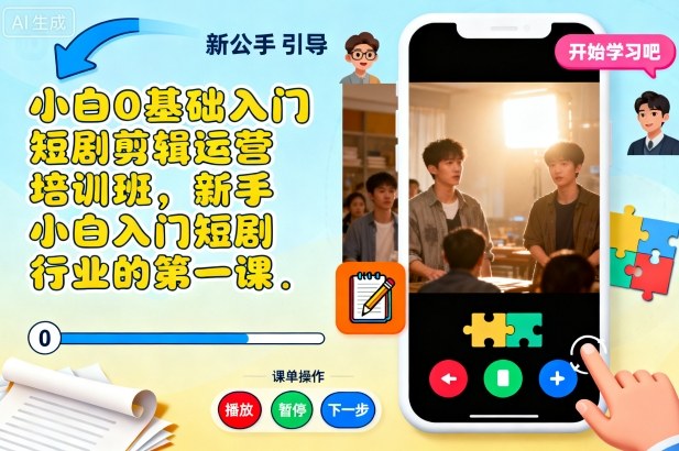 小白0基础入门短剧剪辑运营培训班，新手小白入门短剧行业的第一课-nangewz