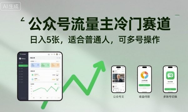 公众号流量主冷门赛道，日入5张，适合普通人，可多号操作-nangewz