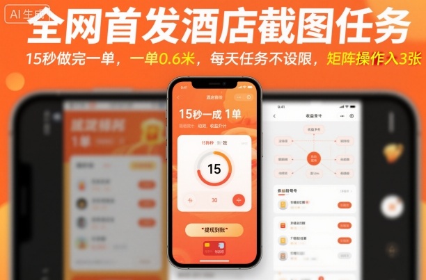 全网首发酒店截图任务，15秒做完一单，一单0.6米，每天任务不设限，矩阵操作日入3张【揭秘】-nangewz