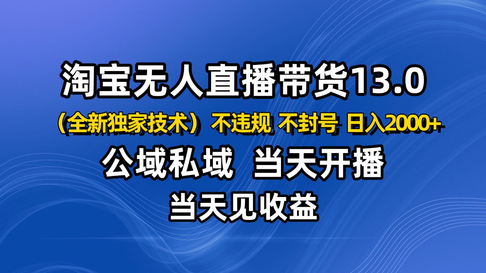 淘宝无人直播13.0，公域私域技术，不封号，不违规 布局下半年旺季赛道，日入2000+-nangewz