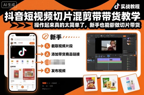 抖音短视频切片混剪带货教学，操作起来真的太简单了，新手也能做切片带货-nangewz
