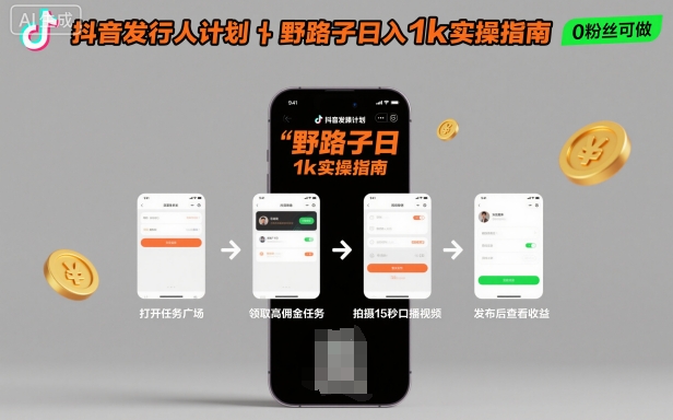 抖音发行人计划全新野路子玩法，随时随地，只要有手机，就能操作，日入1k+【揭秘】-nangewz