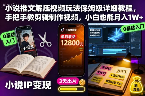 小说推文解压视频玩法保姆级详细教程，手把手教剪辑制作视频，小白也能月入1W+-nangewz