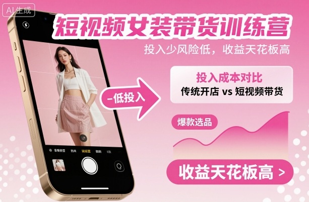短视频女装带货训练营，投入少风险低，收益天花板高-nangewz