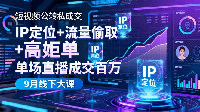 短视频公转私成交9月线下大课，IP定位+流量偷取+高客单，单场直播成交百万-nangewz