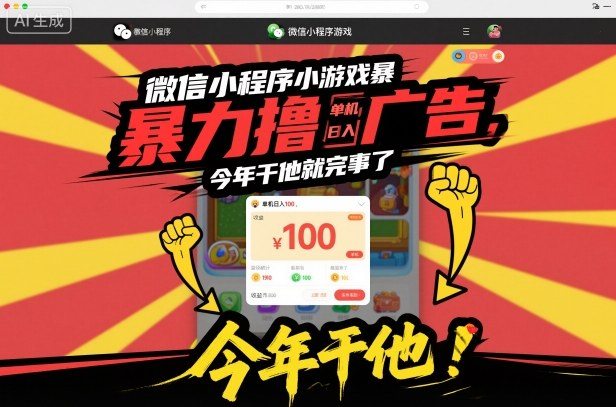 微信小程序小游戏暴力撸广告，单机日入100，今年干他就完事了-nangewz