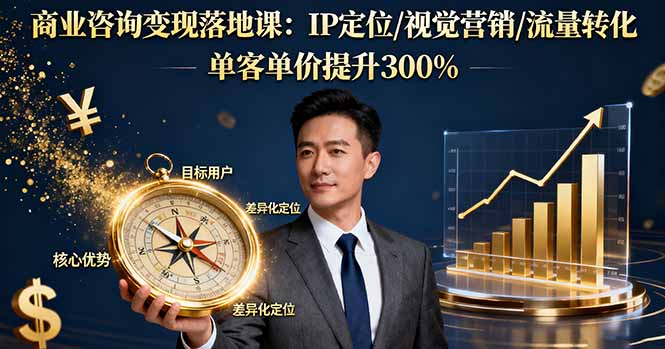 商业咨询变现落地课：IP定位/视觉营销/流量转化，单客单价提升300%-nangewz