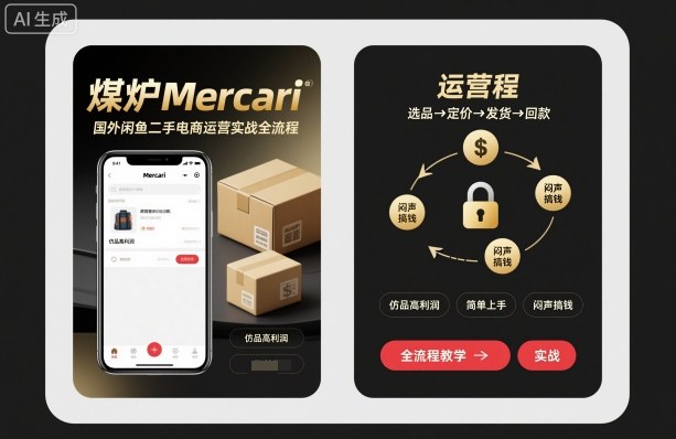 煤炉Mercari国外闲鱼二手电商运营实战全流程，仿品高利润，简单上手，闷声搞钱-nangewz