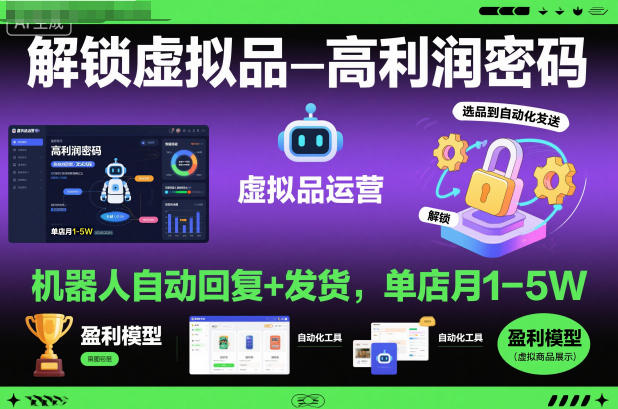 解锁虚拟品高利润密码：机器人自动回复+发货，单店月1-5W【揭秘】-nangewz