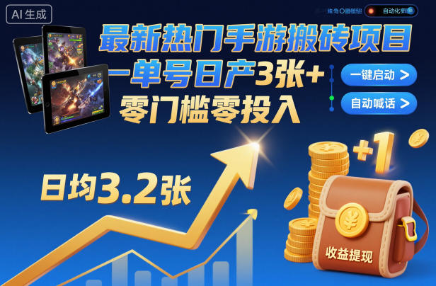 最新热门手游搬砖项目，一键自动化挂G，单号日产3张+，零门槛零投入【揭秘】-nangewz