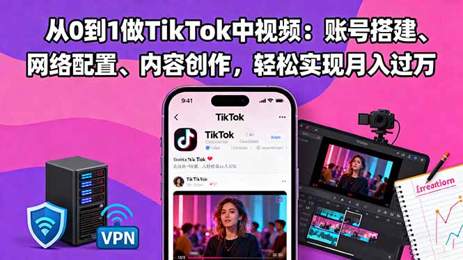 从0到1做TikTok中视频：账号搭建、网络配置、内容创作，轻松实现月入过万-nangewz