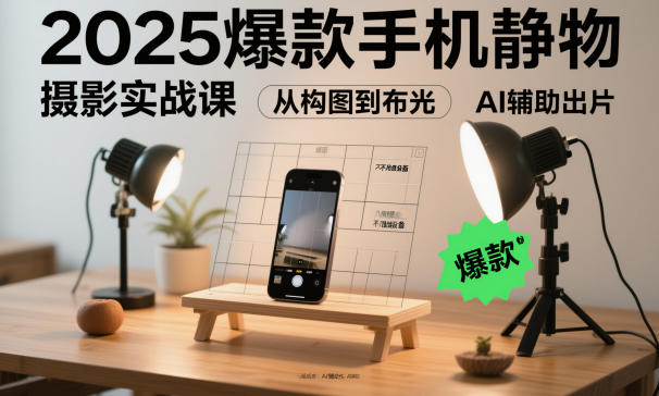 2025爆款手机静物摄影实战课，从构图到布光，不用贵设备，AI辅助出片-nangewz