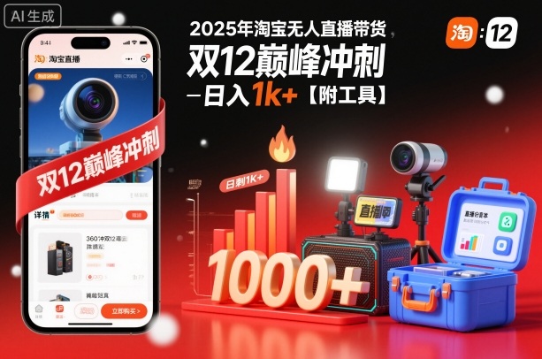 2025年淘宝无人直播带货，冲刺双12，日入1k+【附工具】【揭秘】-nangewz