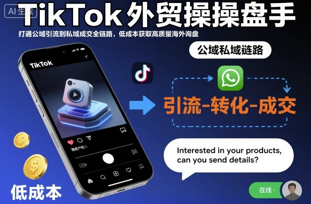 TikTok外贸操盘手，打通公域引流到私域成交全链路，低成本获取高质量海外询盘-nangewz