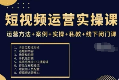 短视频运营实操课，运营方法+案例+实操+私教+线下闭门课-nangewz